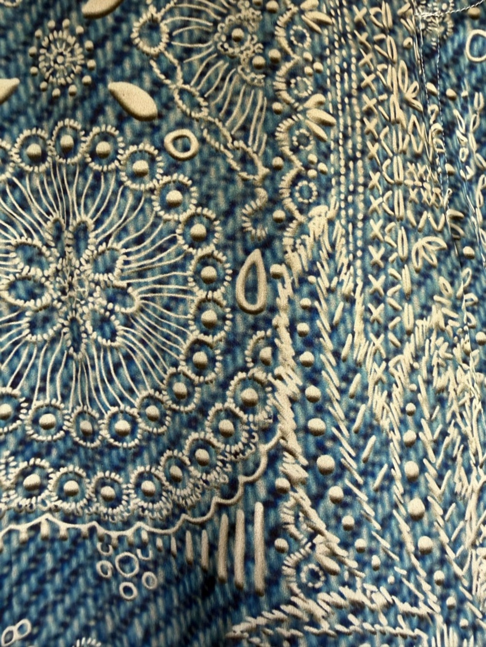 Johnny Was Silk Blend Wide Leg Pants Blue Paisley Boho NWT Size L - Picture 7 of 12